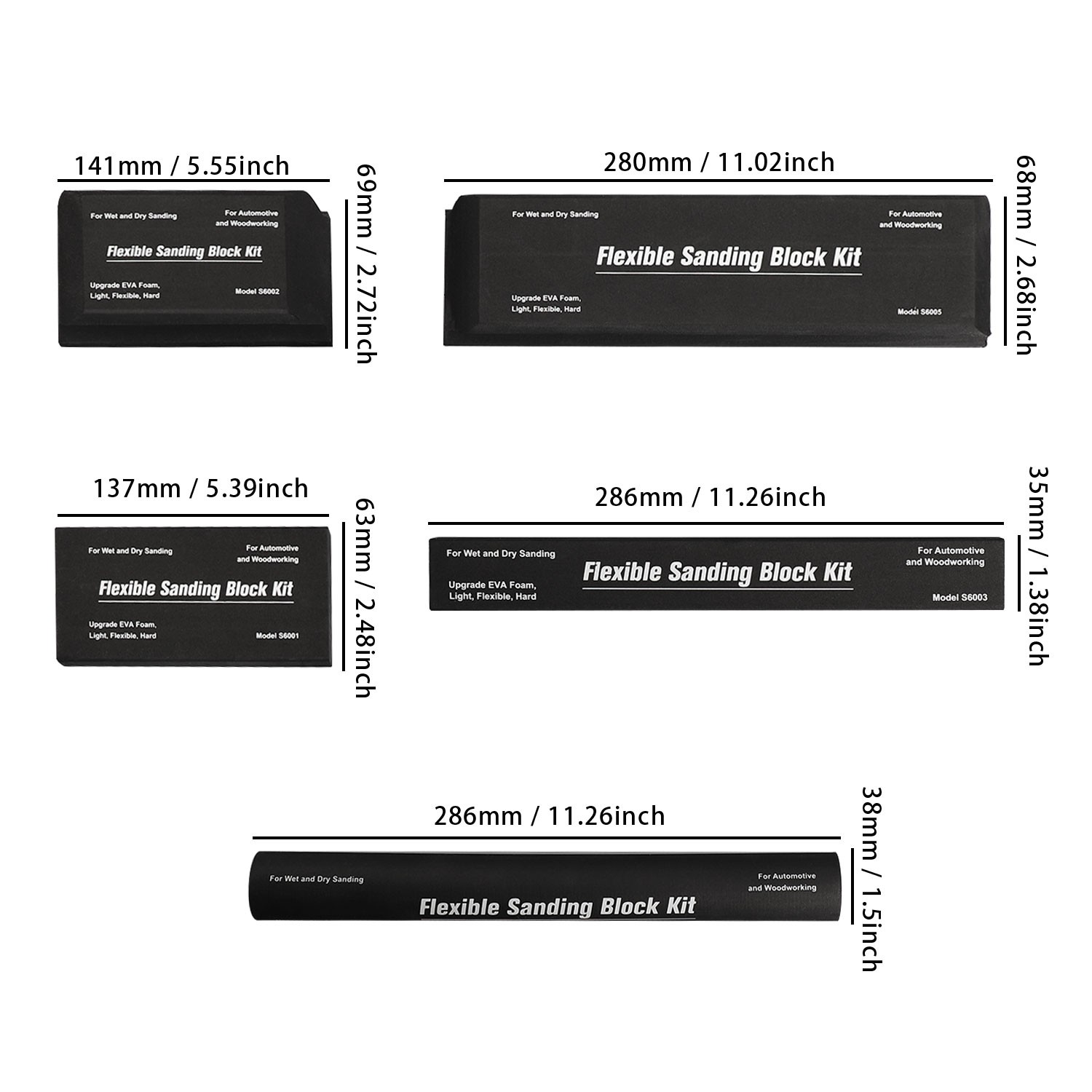 7pc Flexible EVA Foam Sanding Block Kit Wet/Dry for Automotive Car Wood Bodywork