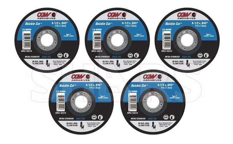 CGW 5 PCS 4-1/2 x 0.045 x 7/8 36 Grit Type 1 ZA Quickie Cut Cutoff Wheel ^|