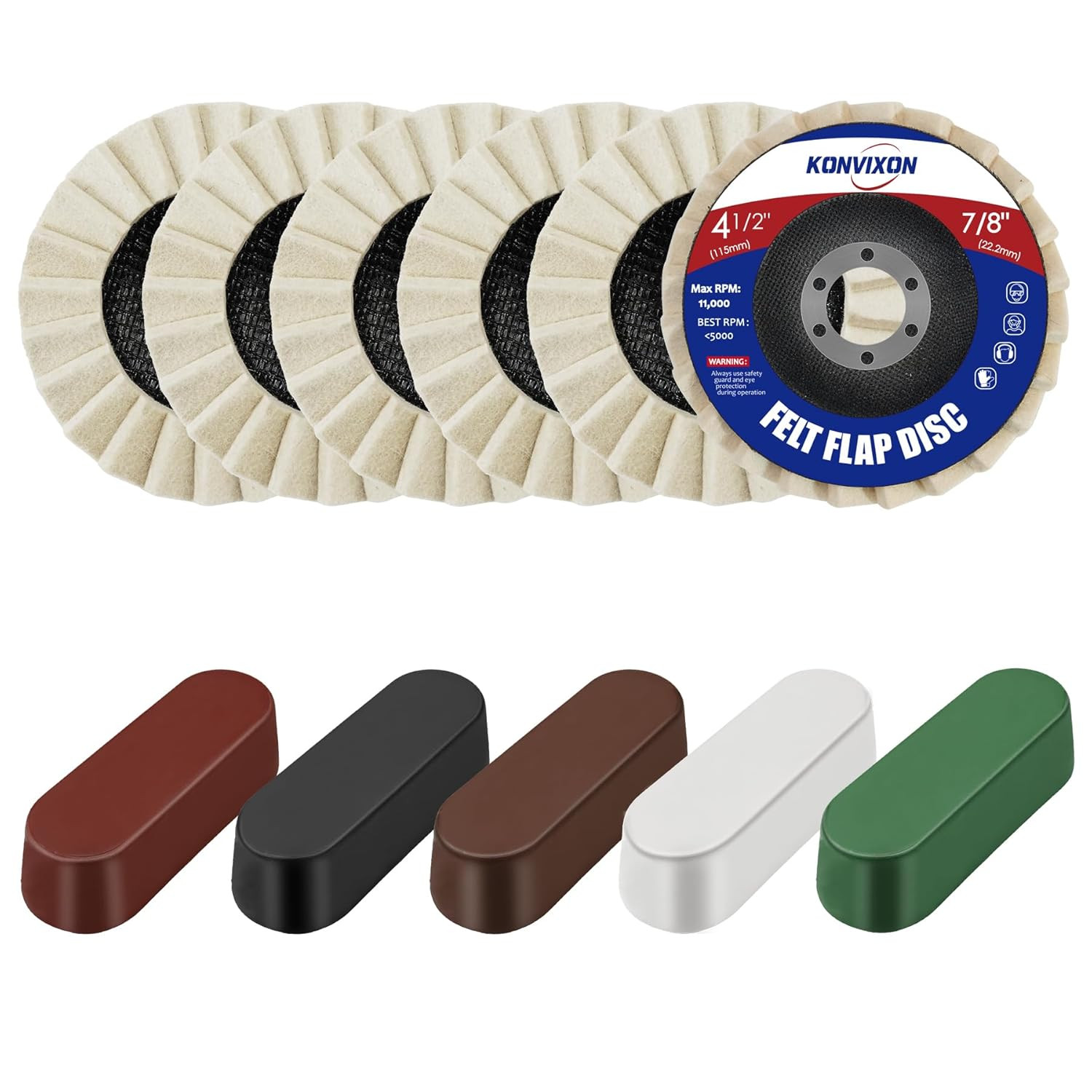 11PCS Wool Felt Polishing Disc & Polishing Compounds Set, 4-1/2″ X 7/8″ Thicken