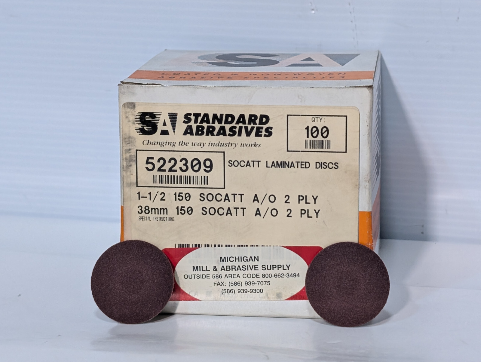 Standard Abrasives 100ct 522309 SOCATT Laminated Discs, 1-1/2″, 150 Grit, 2 Ply