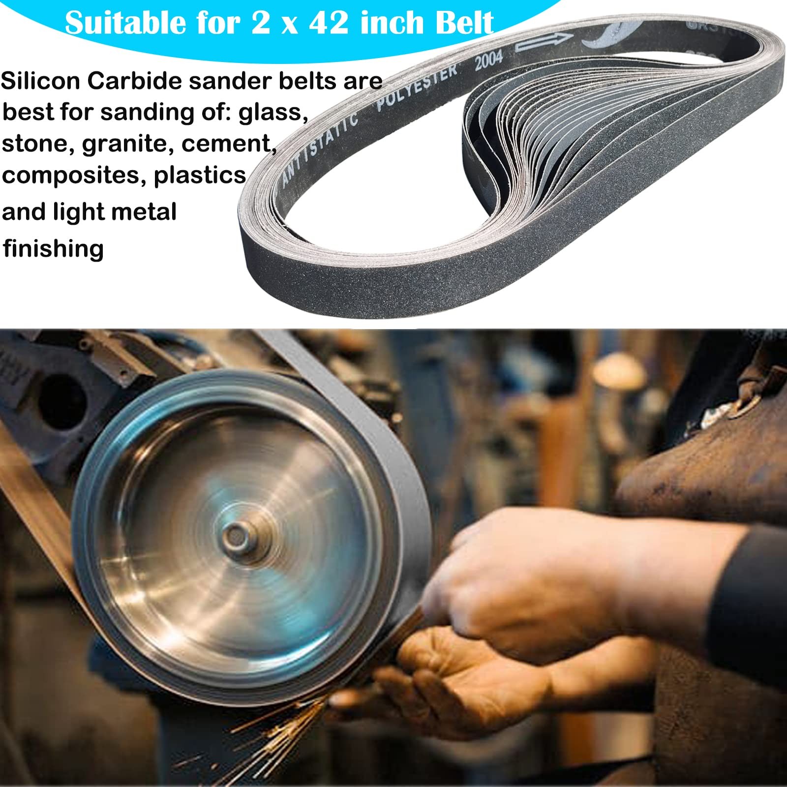 12 Pack 2 x 42 Inch Silicon Carbide Sanding Belts Set – 400 600 800 1000…
