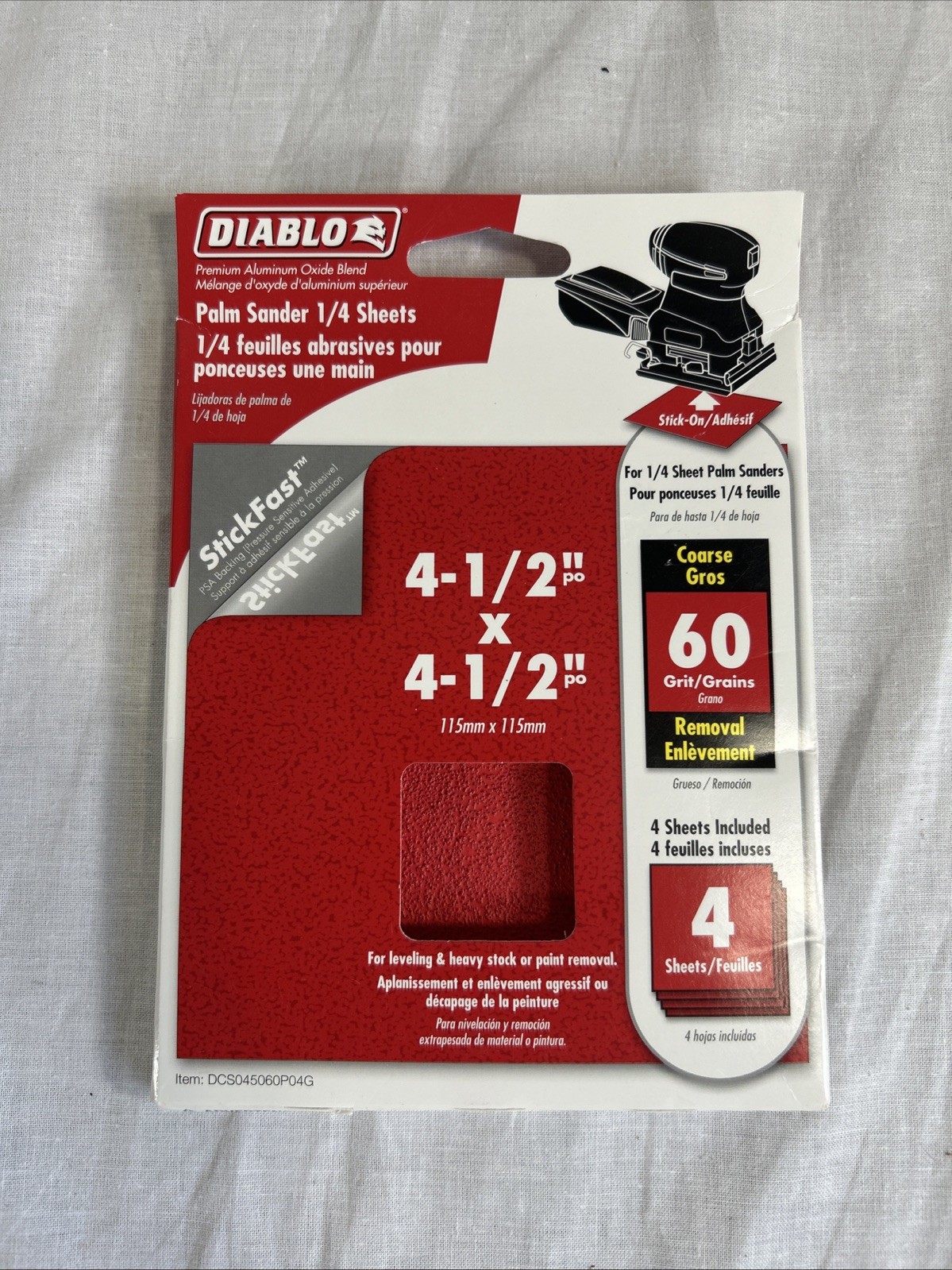Diablo StickFast 4-1/2 in. L X 4-1/2 in. W 60 Grit Aluminum Oxide Sanding 4 Pc