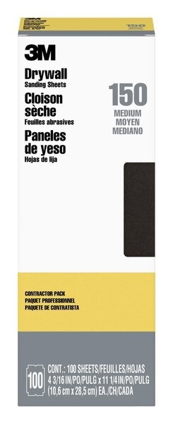 3M Drywall Sanding Sheet 53046, 150 Grit, 4 3/16 in x 11 1/4 in, 100 shts/pk