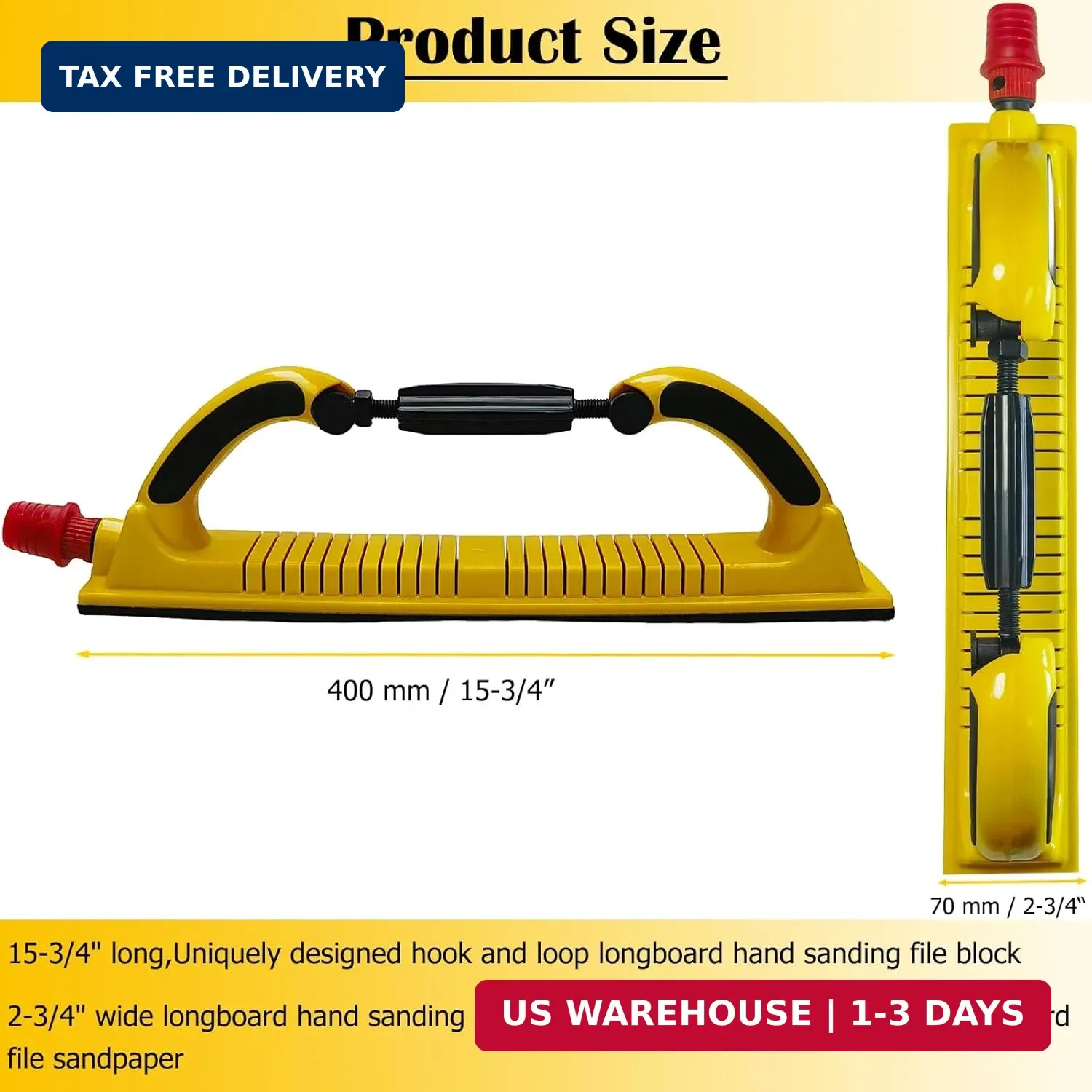 Toromp 2-3/4″ x 15-3/4″ Dust Free Longboard Hand Sanding File Block Adjustable R
