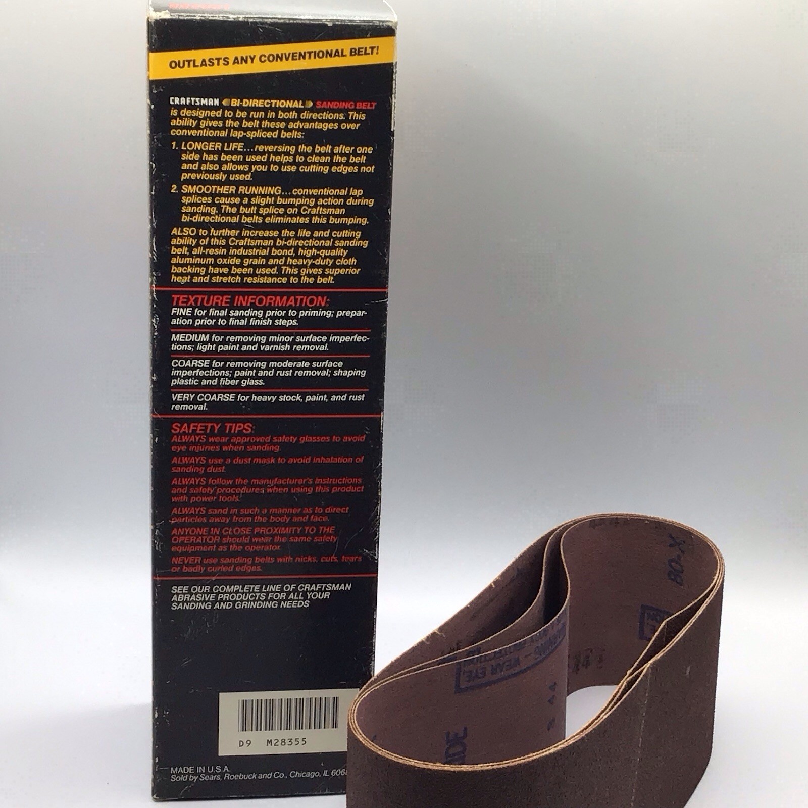 Sears Craftsman Bi-Directional Sanding Belts Medium 80 3 x 21 Three Belts 28355