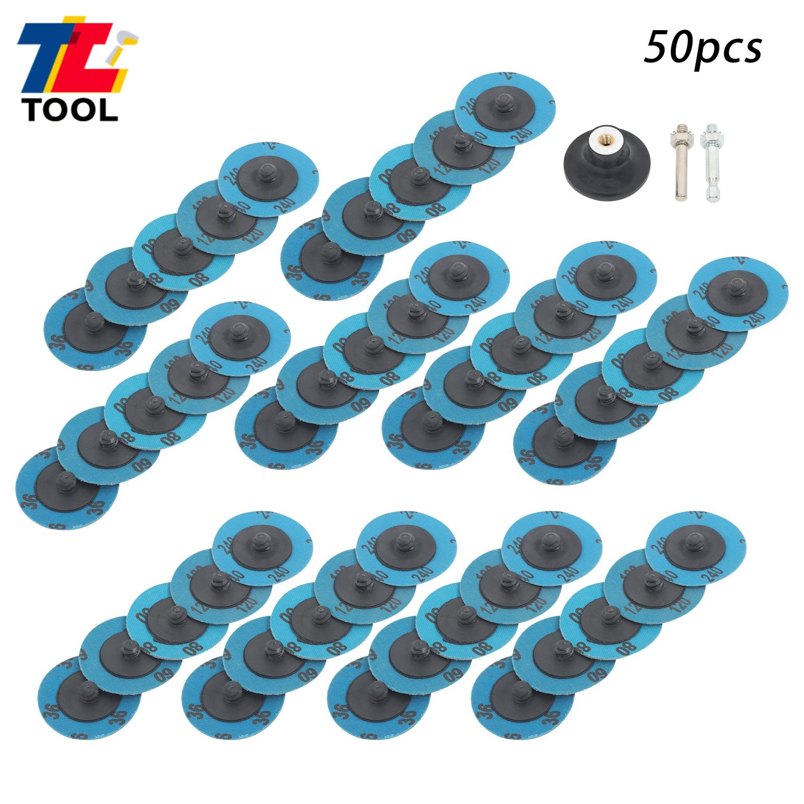 50PCS Rotary Lock Grinder Sanding Grinding Discs 2 Inch 36/60/80/120/240 Grit