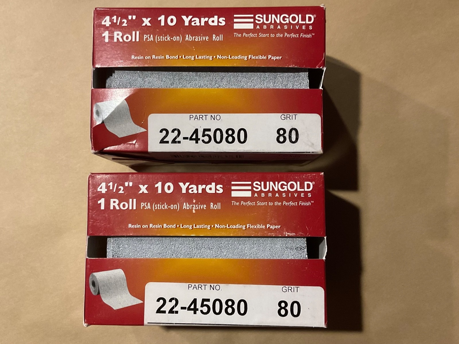(2) Sungold Abrasives 22-45080 4-1/2″ Wide PSA Roll 80 Grit rolls, gray