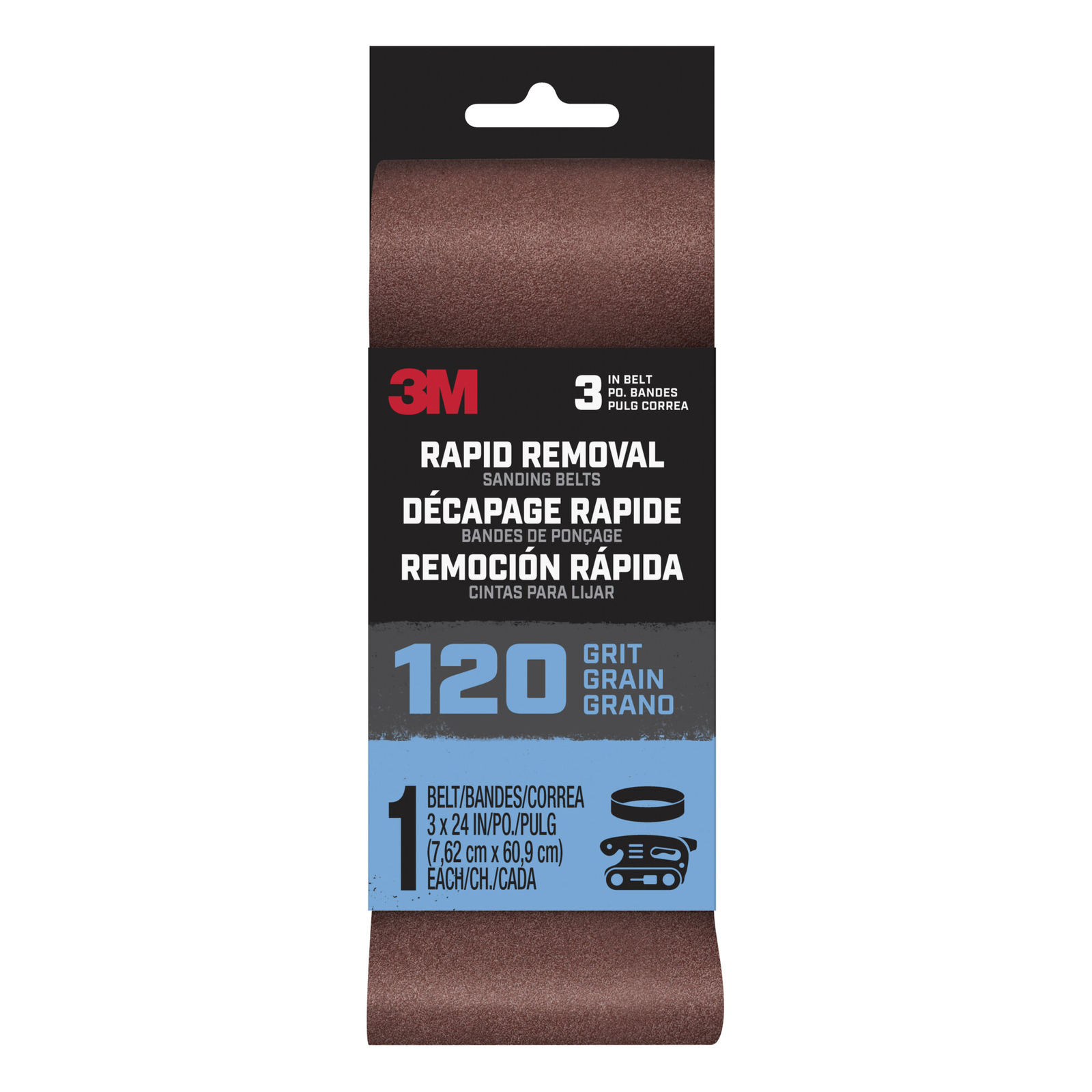 3M Rapid Removal 3 x 24 inch Power Sanding Belt, 120 grit,Belt3x241pk120, 1 pk
