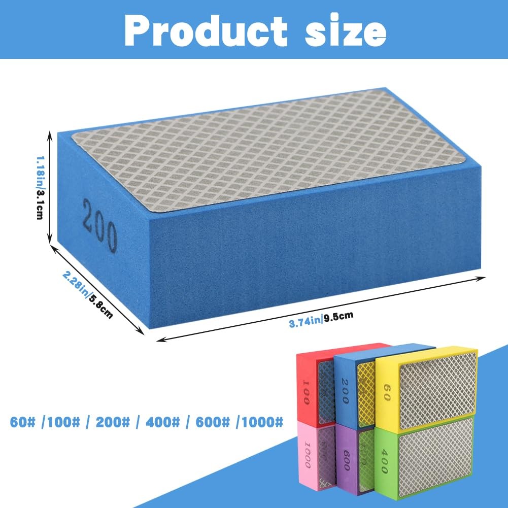 6 Pack Diamond Hand Polishing Pads Sanding Blocks for Glass Wood Ceramic Marble