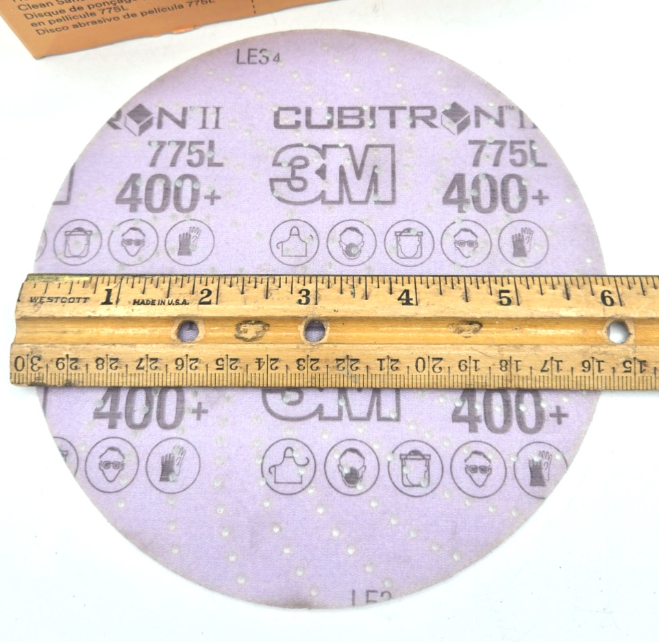 *50/Box* 3M Cubitron II 775L Hookit 6″ Film Discs 400+ Grain 05059 *New*