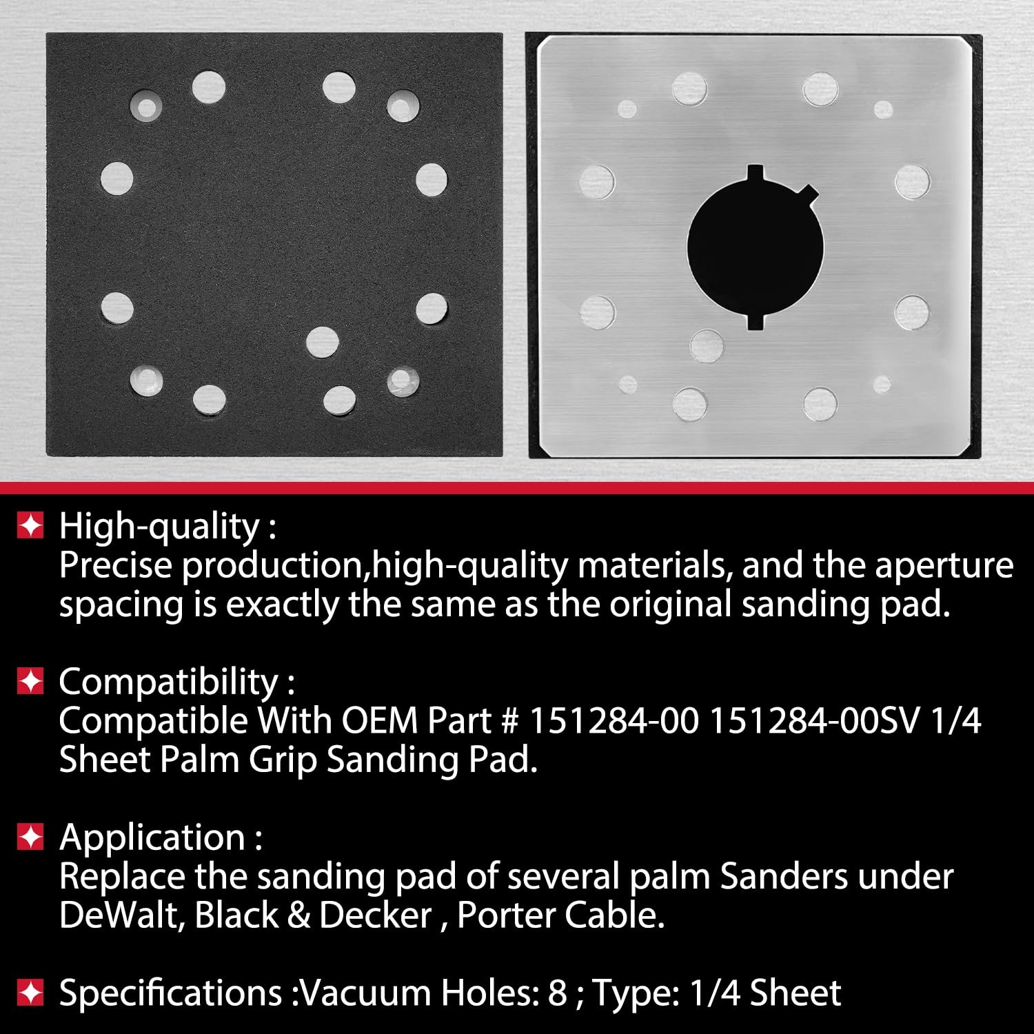 1/4 Sheet 8 Hole Stick Square Sanding Backing Plate Replaces Porter Cable 340