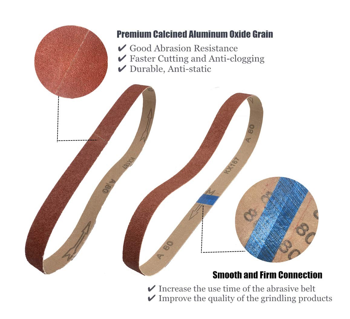 48pcs 1/2×18 Sanding Belts 40-240 Grit Aluminum Oxide Mini Air Belt Sander