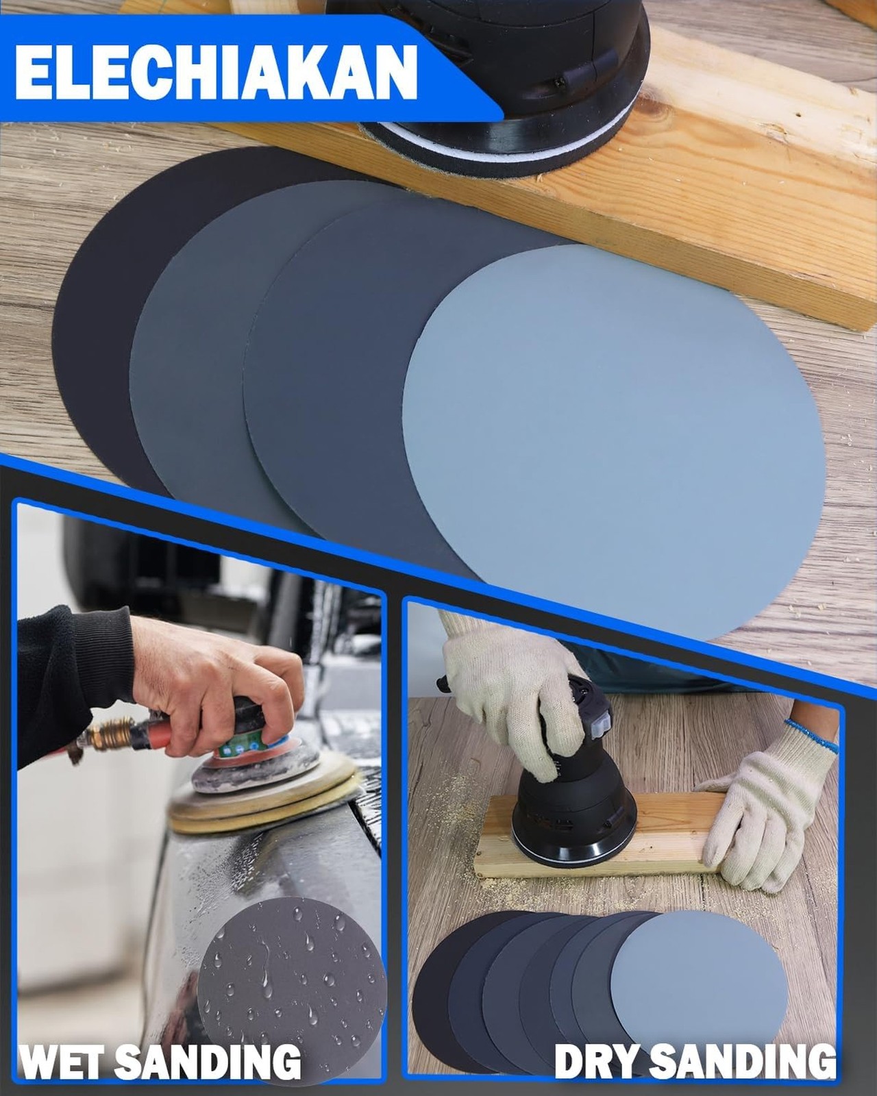 50Pcs 6 Inch Wet Dry Sanding Paper Discs Hook and Loop, 400 Fine Grit Sandpap…