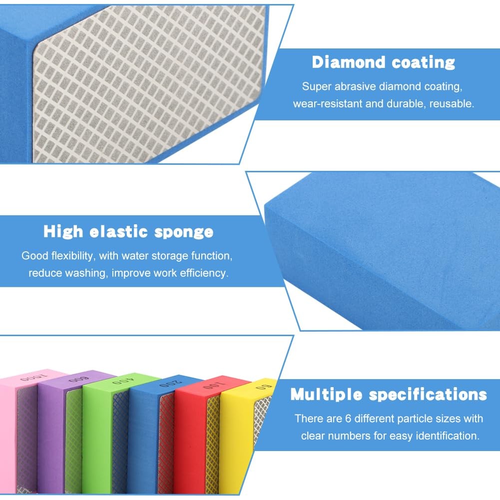 6 Pack Diamond Hand Polishing Pads Sanding Blocks for Glass Wood Ceramic Marble