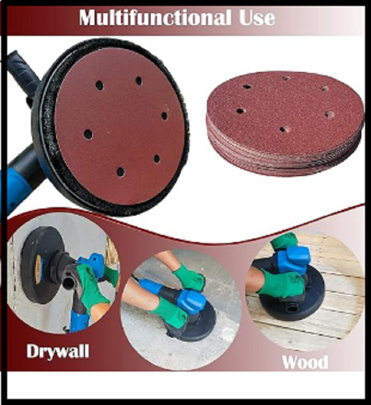 50 Pcs 9-Inch 6-Hole Hook-And-Loop Sanding Discs Sander Paper for Drywall Sander