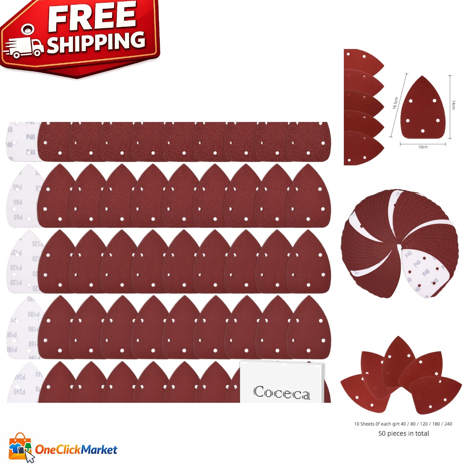Versatile 50pc Mouse Detail Sander Sandpaper – 40 to 240 Grit for All Materials