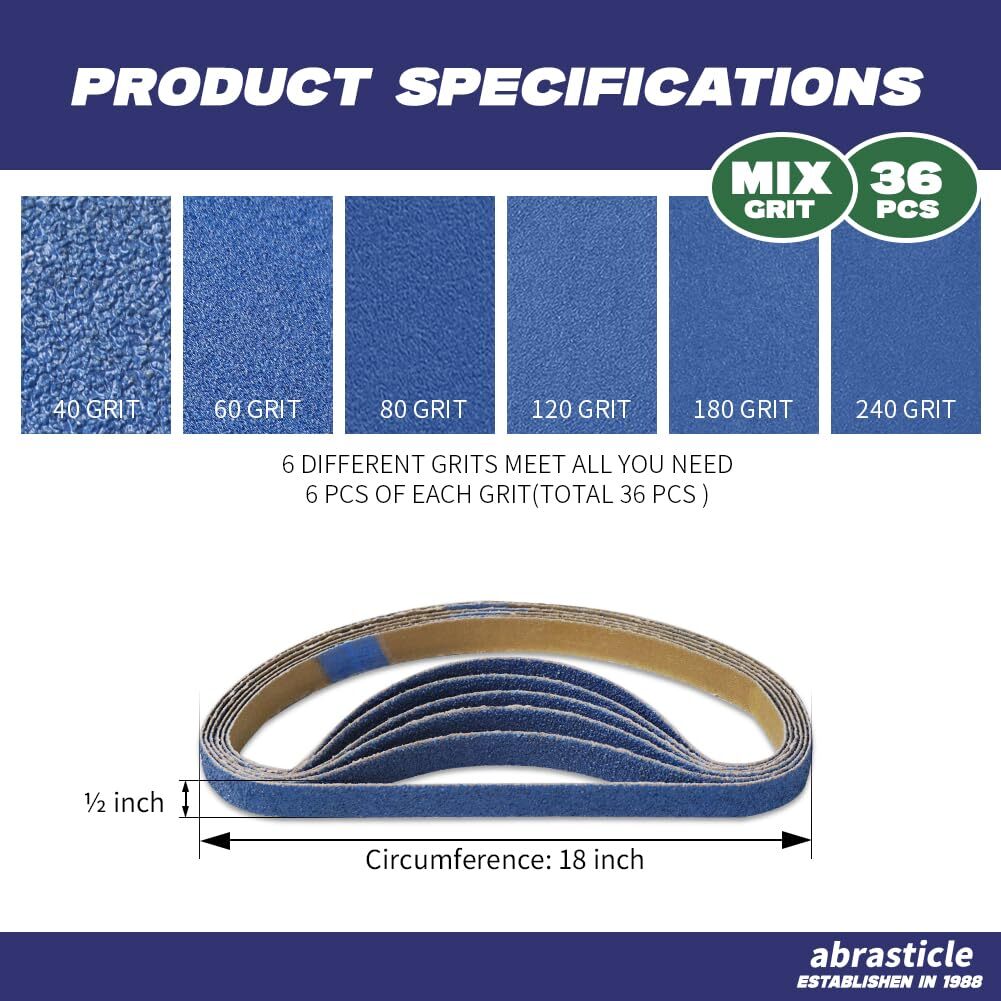 1/2″ X 18″ Zirconia Sanding Belts for Metal, 1/2 X 18 Inch Zirconia Metal