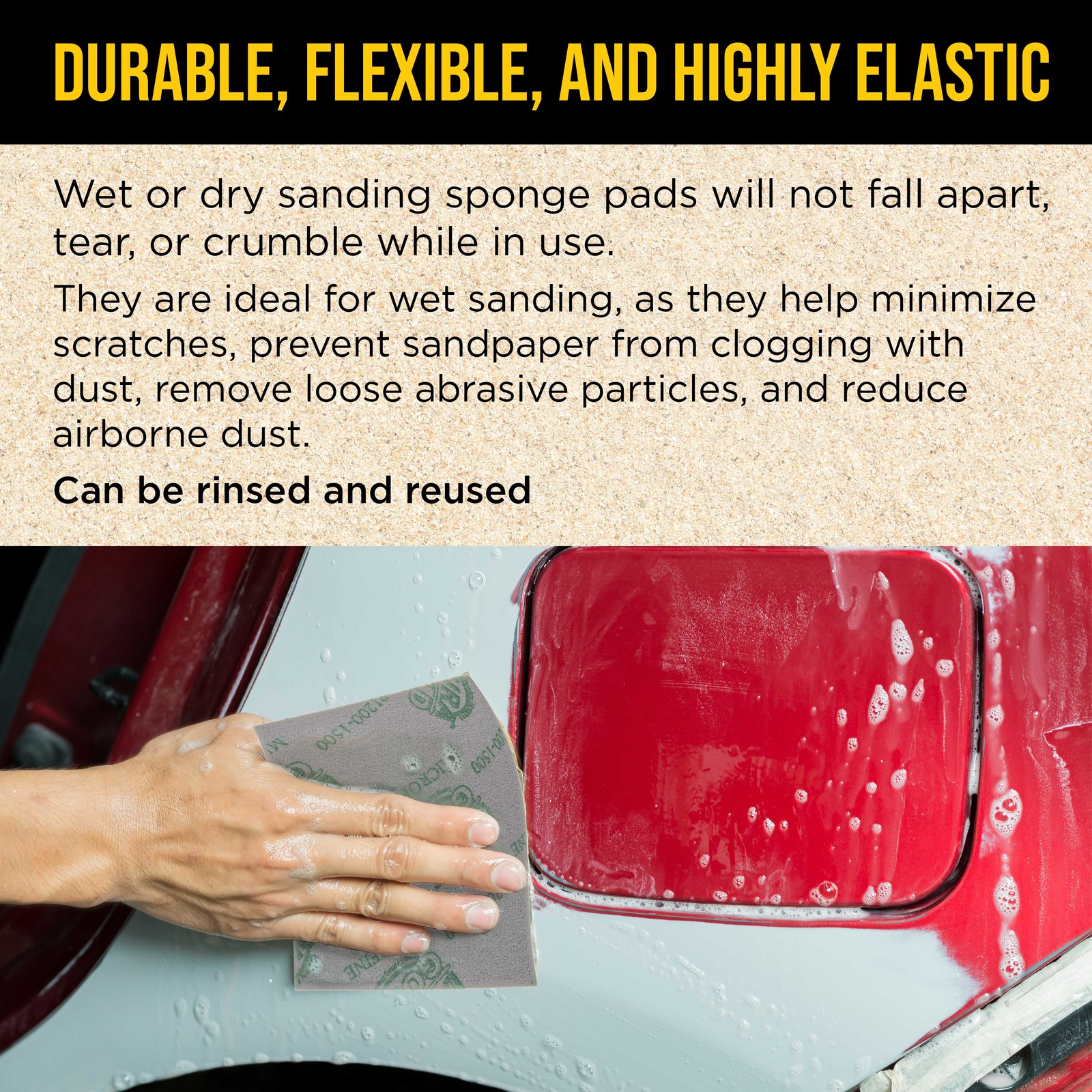 Medium Cut Sanding Sponges, 10/Box – 5.5″ x 4.5″ (120 to 180 Grit) Wet/Dry