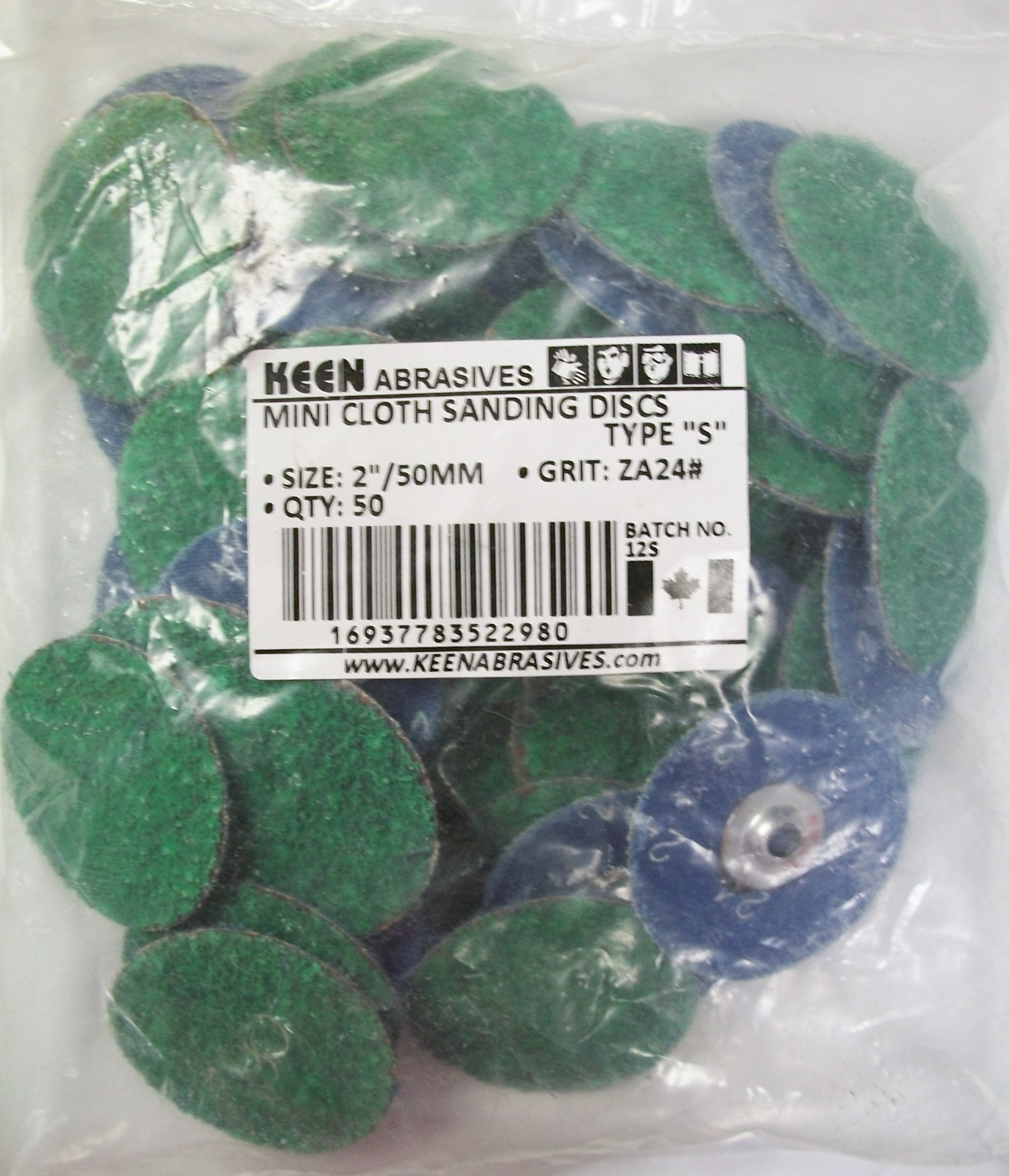 2″ Clip On Type S Roloc Sanding Disc, 24 Grit, Zir, Keen , 50pc