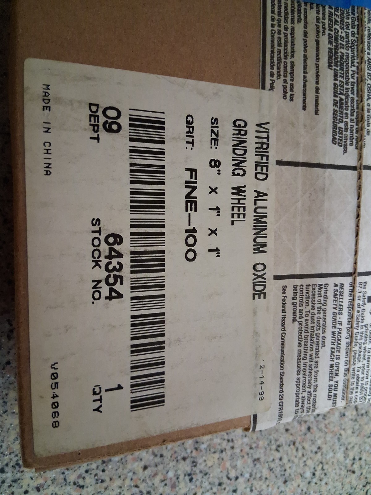 SEARS Craftsman 8″ X 1″ #9 64354 Aluminum Oxide Grinding Wheel NIB