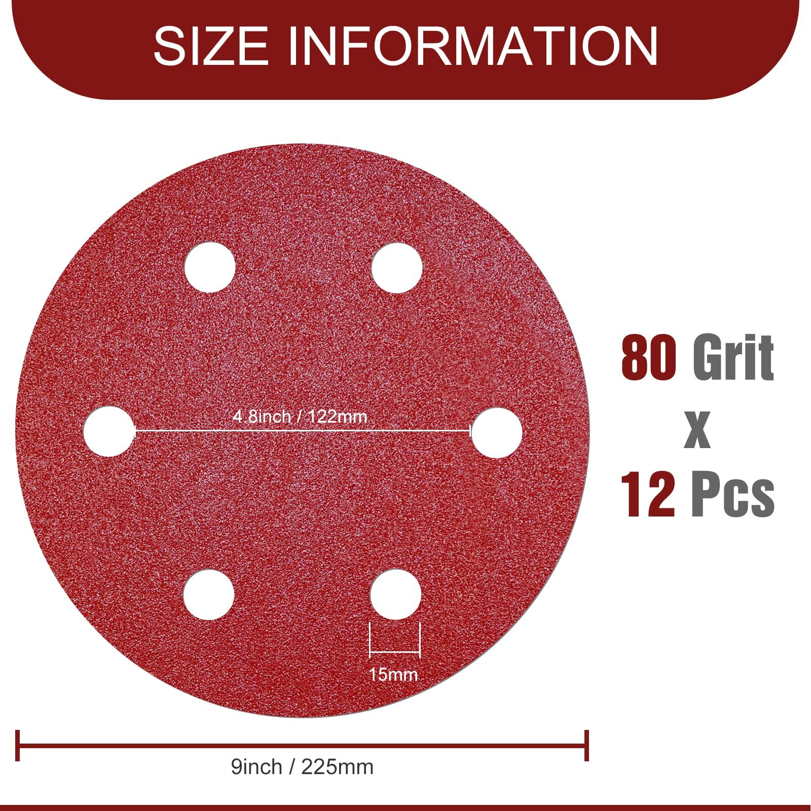 12 Pcs 9 Inch 6 Holes Sanding Discs 80 Grit Hook and Loop Sandpaper for Drywall