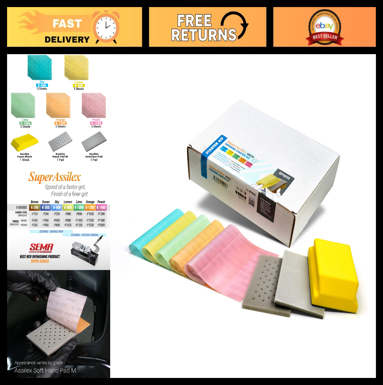 Flexible Sanding Sheets Starter Kit – 25 Sheets K600-K1500, Foam Block & Pads