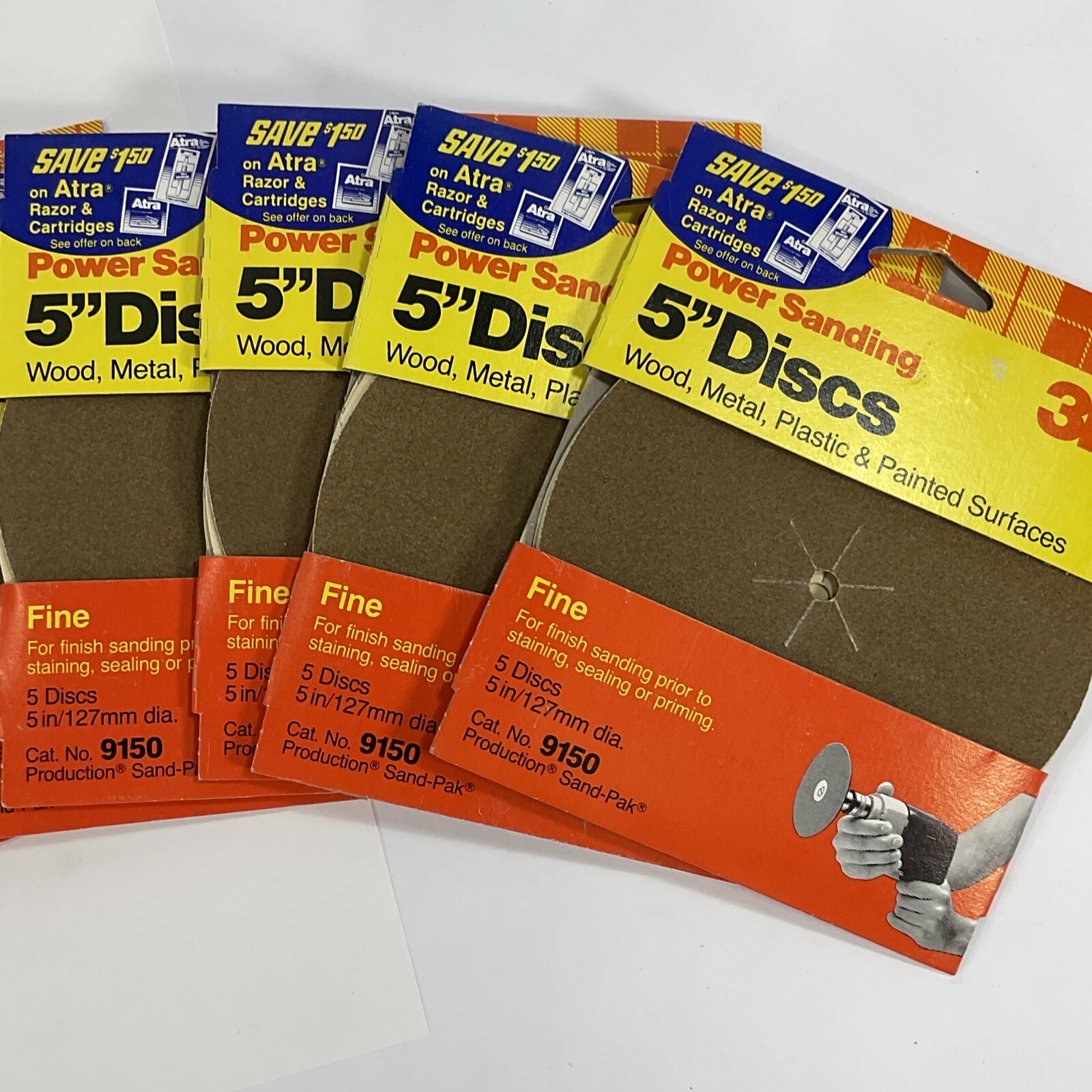 9 NEW 3M 9150 PACKS (5) SHEETS 5″ ROUND CENTER MOUNT FINE GRIT SANDPAPER 127mm