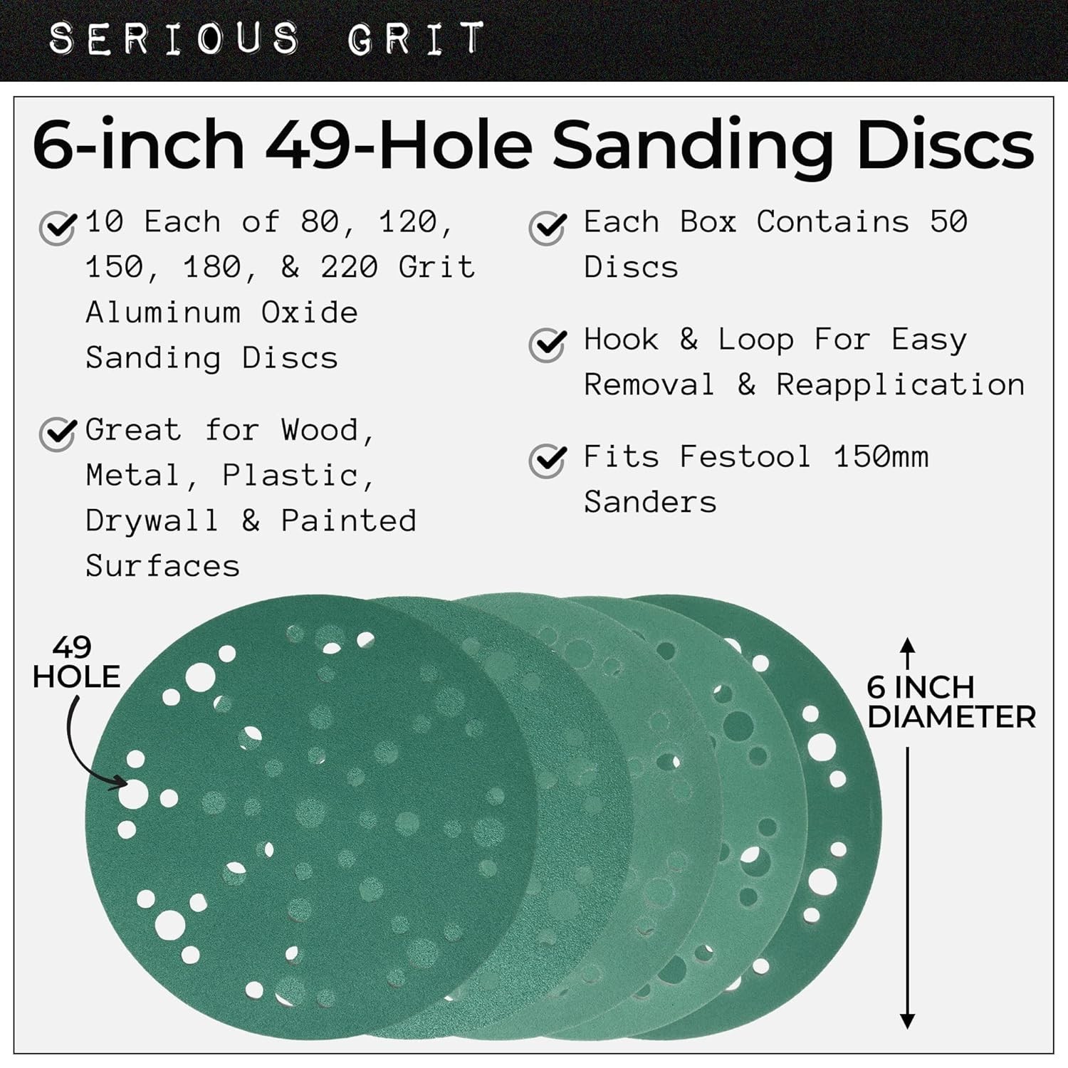 Versatile 6-Inch 49-Hole Sanding Discs with Mixed Grits – Ideal for All Surfaces