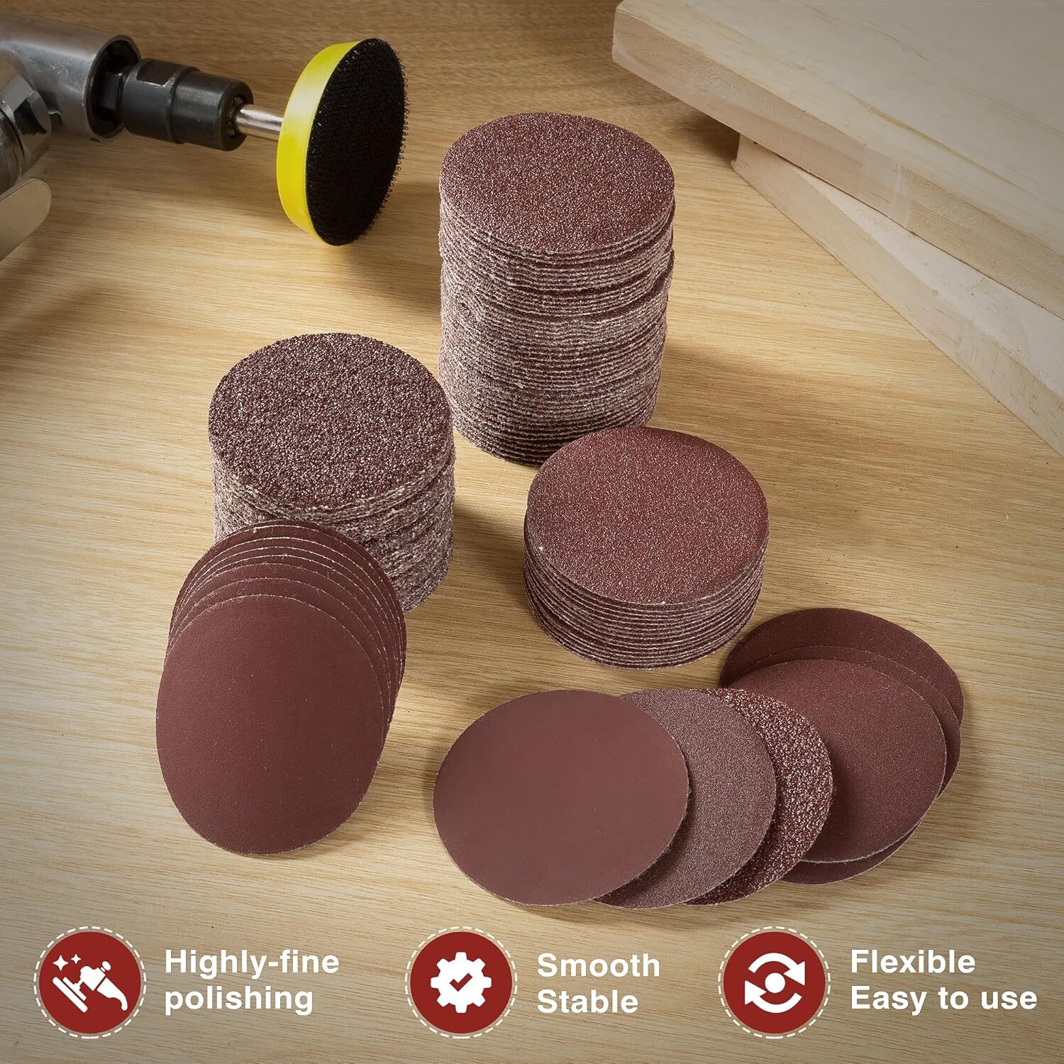2 Inch Hook and Loop Sanding Disc No-hole 100PCS 40-3000 Grit Orbital Sander Pad