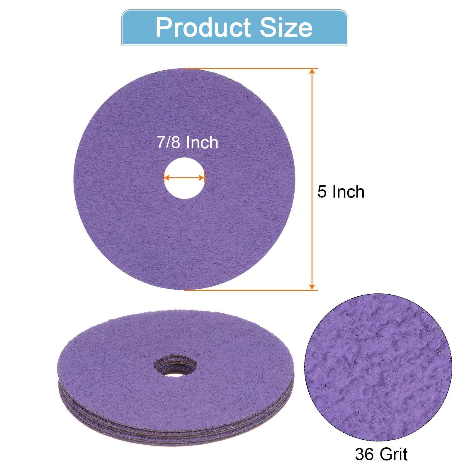 5PCS 36 Grit Fiber Grinding Sanding Discs 5″ x 7/8″ Ceramic Discs Purple