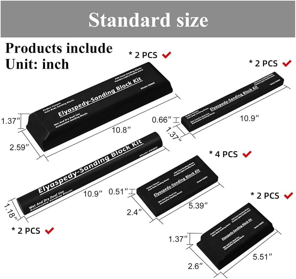 Hand Sanding Block Set of 12,PSA Base Auto Body Sanding Block Kit Flexible Black