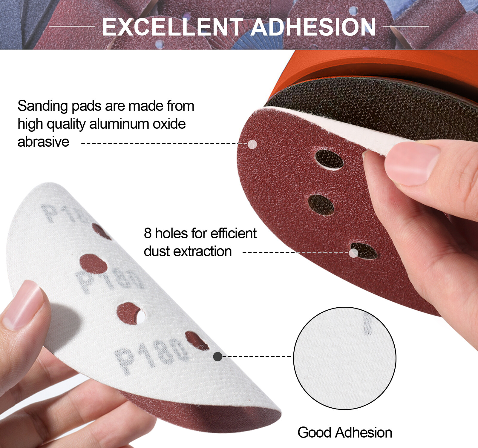 150PCS 5inch Sanding Discs 8-Hole Hook&Loop Orbital Sander Paper Pads 60-600Grit