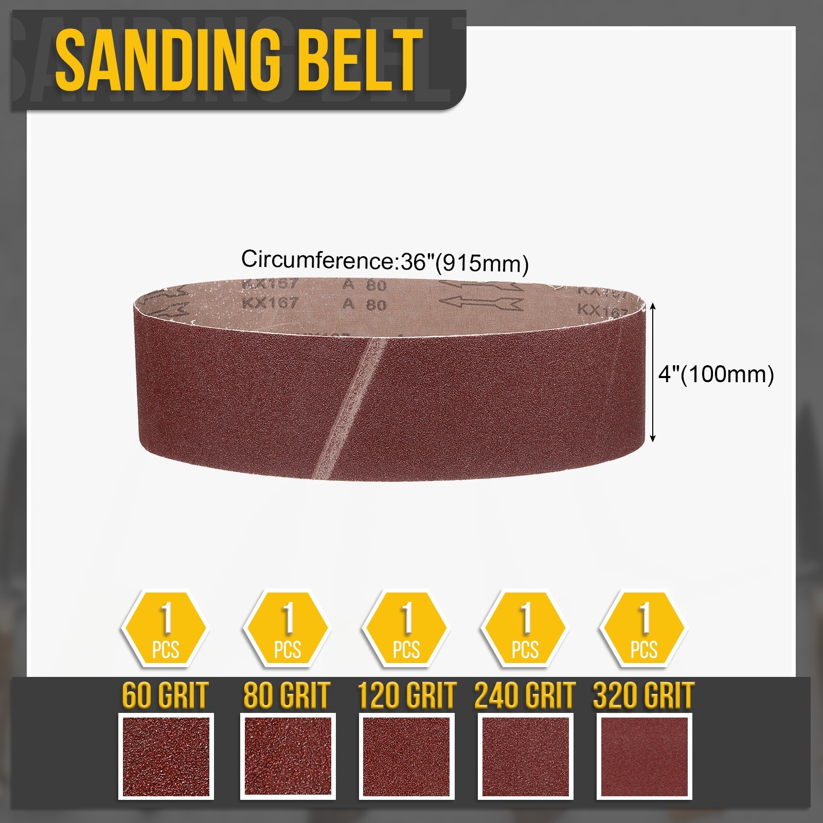 4 x 36 Inch Sanding Belt,5 Pcs 60/80/120/240/320 Grit Knife Sharpener Belts