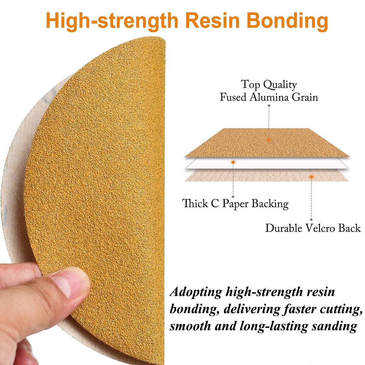 SATC 100PCS 6″ Gold Hook & Loop Sanding Disc 150mm 400/600 Grit for Wood Sanding