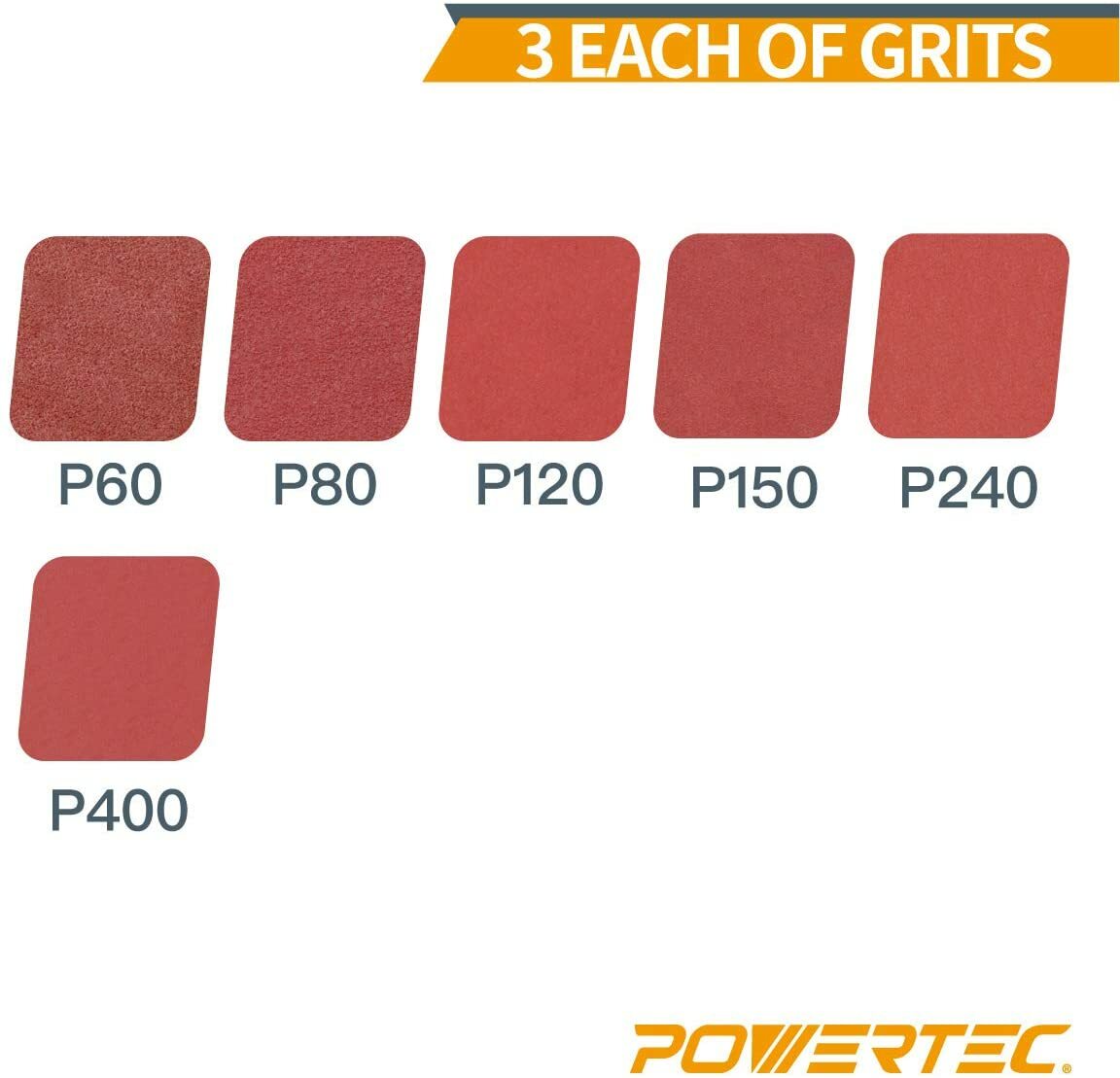 POWERTEC 3×21″Sanding Belt Assortment 18PK 3 Each of 60,80,120,150,240,400 Grits