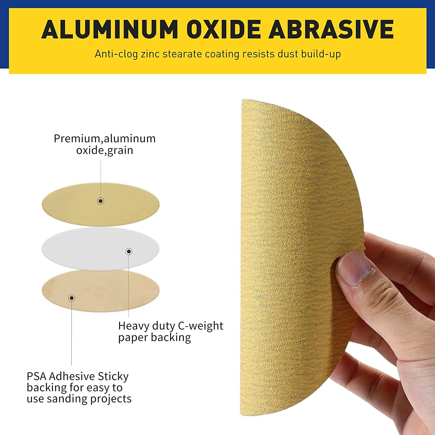 50 Rolls 6″ 180 Grit PSA Sandpaper Discs Aluminum Oxide Sticky Back for Metals
