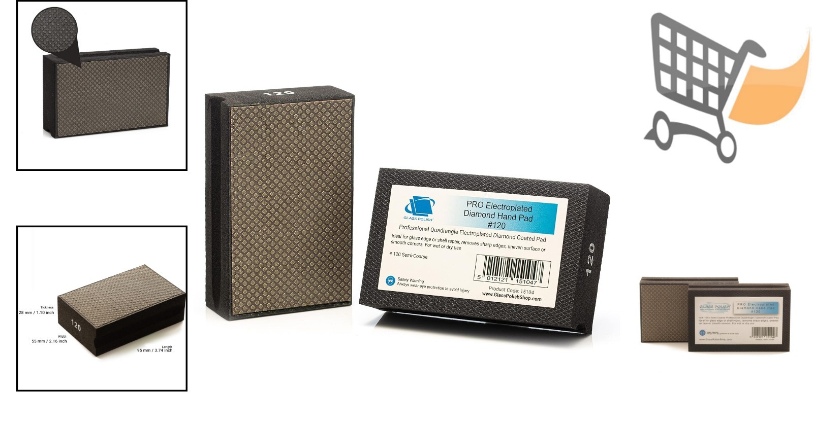 Diamond Hand Sanding Block Coarse Grit 120 for Glass Edges & Surface Finishing