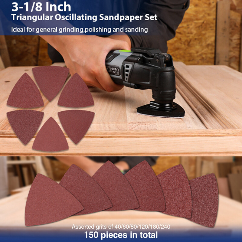 WORKPRO 150PCS Triangle Sanding Pads 3-1/8″ Hook Loop for Oscillating Multi Tool