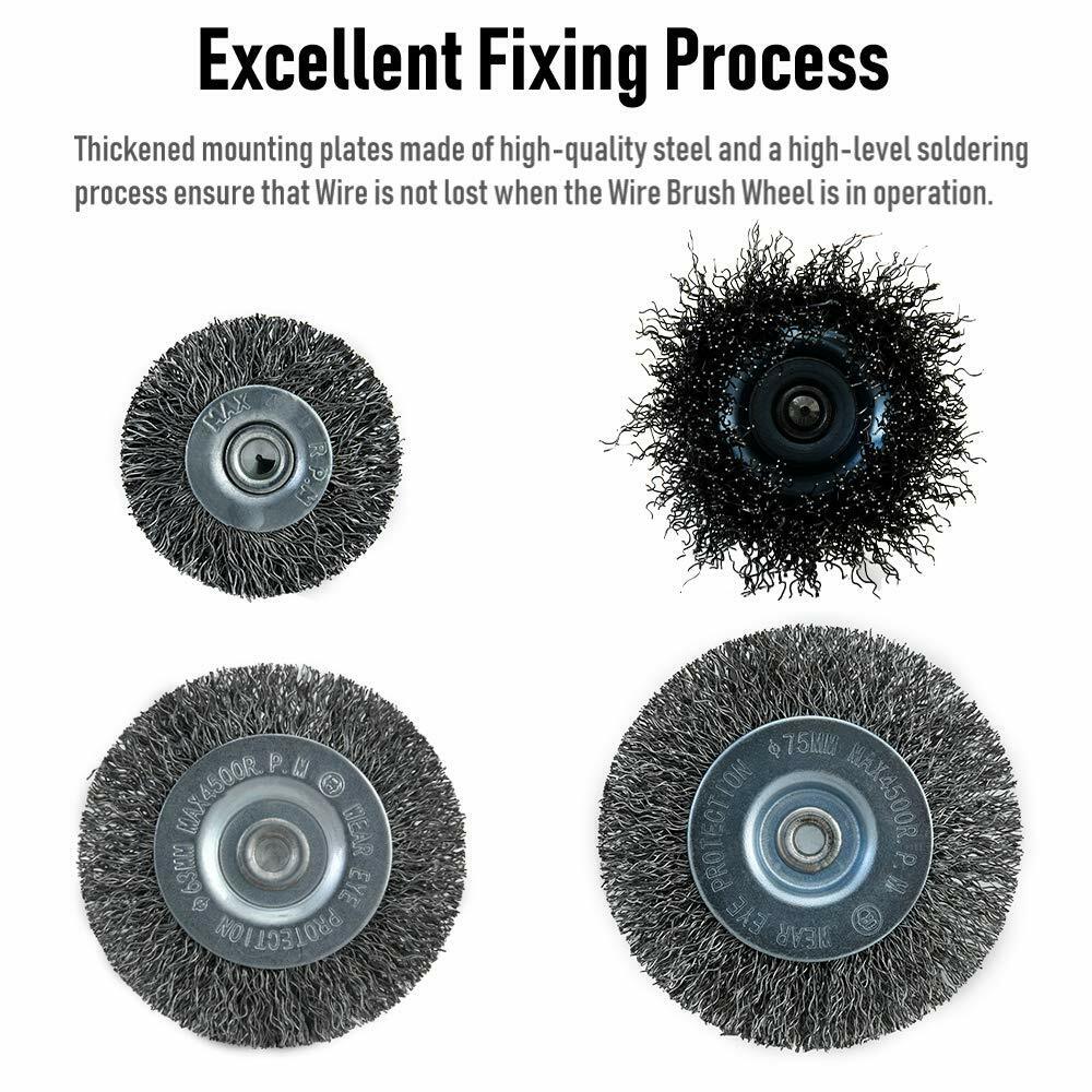 1/4”Shank Wire Brush Wheel Cup Flat End Brushes Rotary Grinder Tools Drill Bits