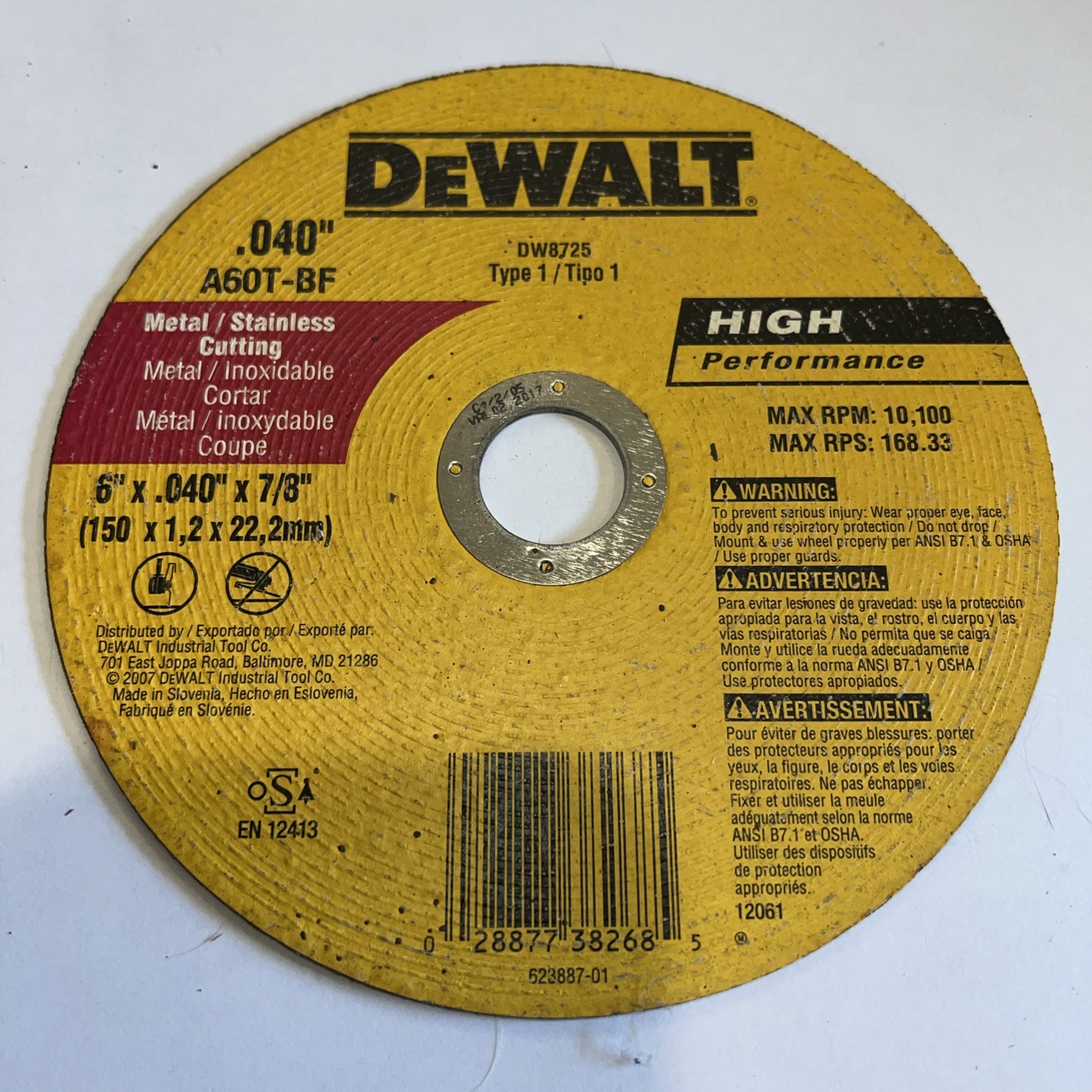 DEWALT Cutting Wheel 6 in. x .040 in. x 7/8 in. 60 Tooth (DW8725)