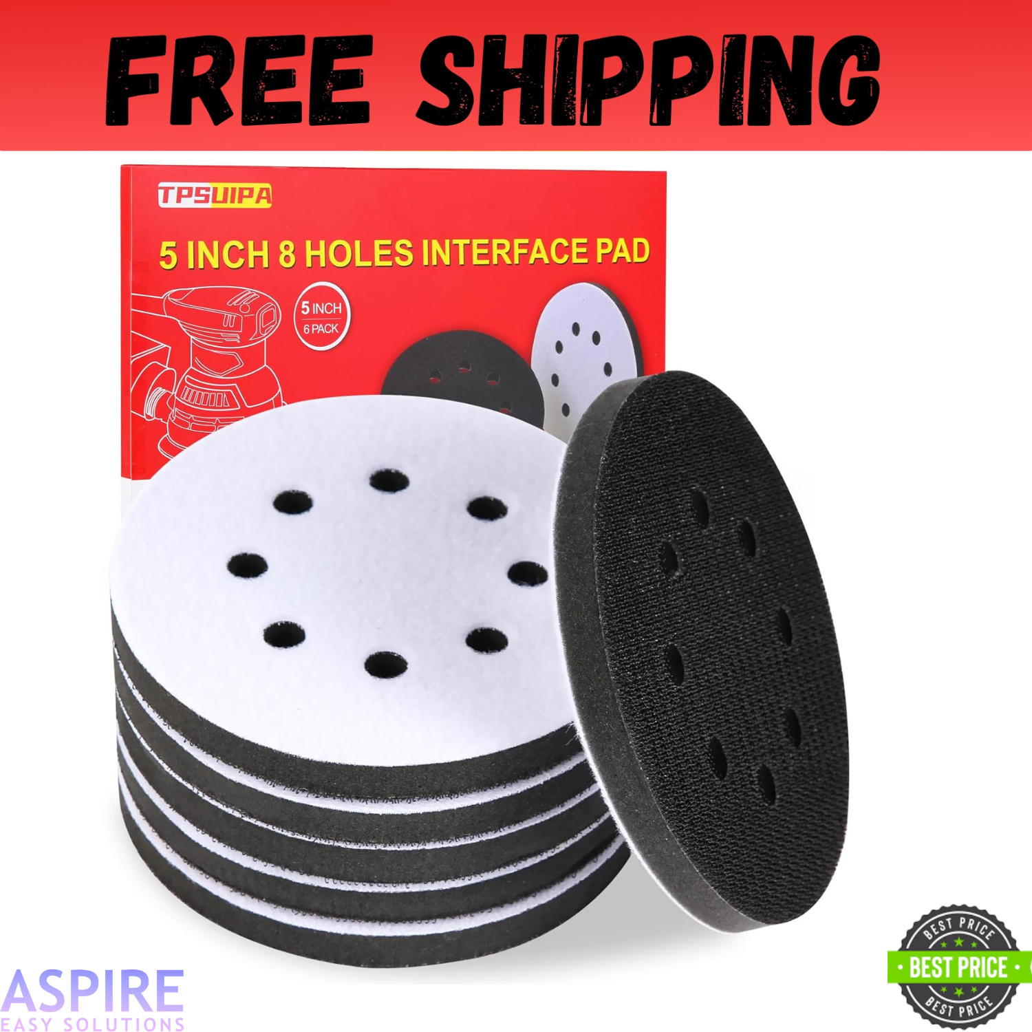 6pc 5″ 8 Holes Interface Pads Orbital Sander Sanding Foam Pad Hook Loop Buffer