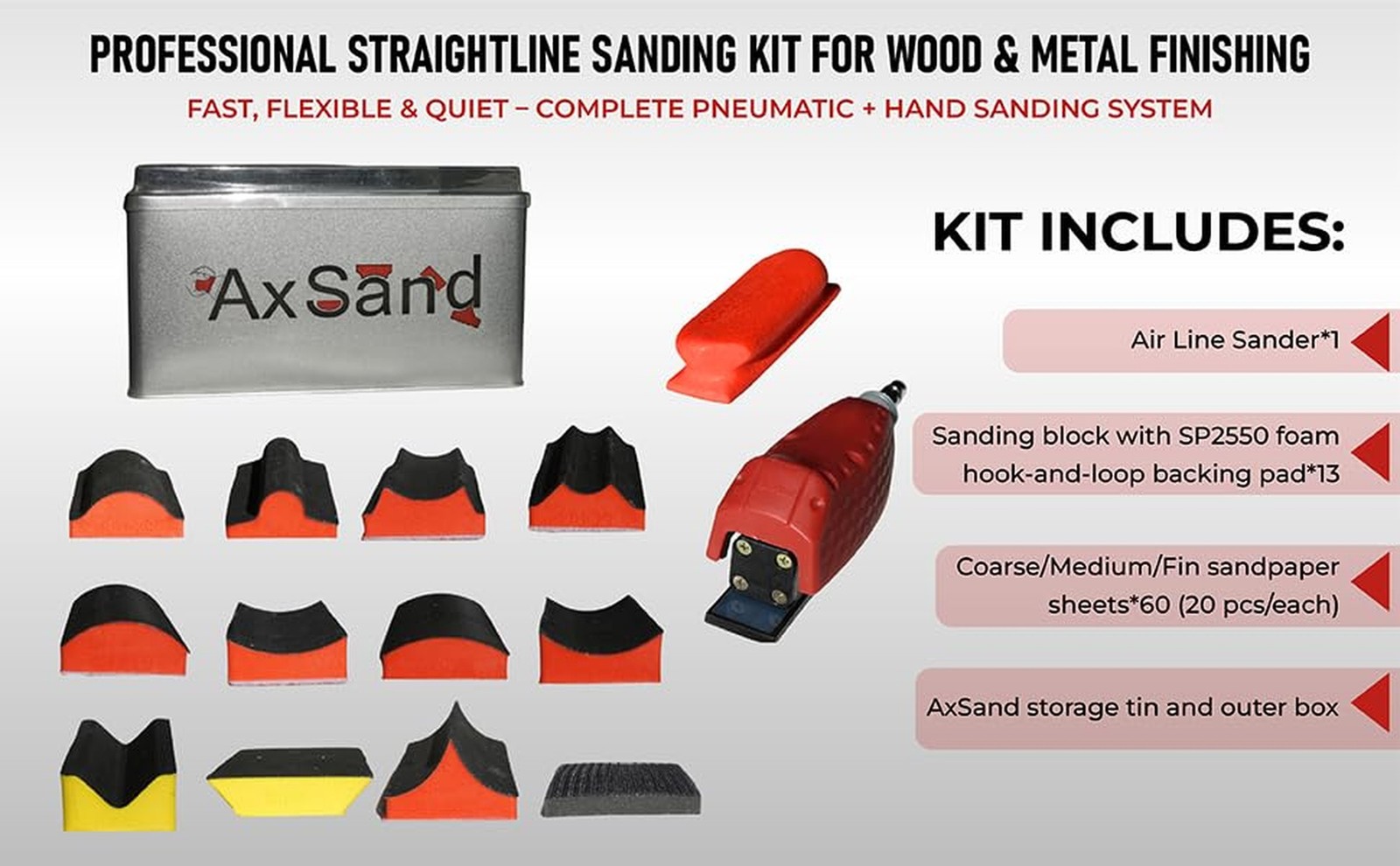 Air Straight Line Sander+ Interchangeable Contoured Profile Block&Sandpaper |…