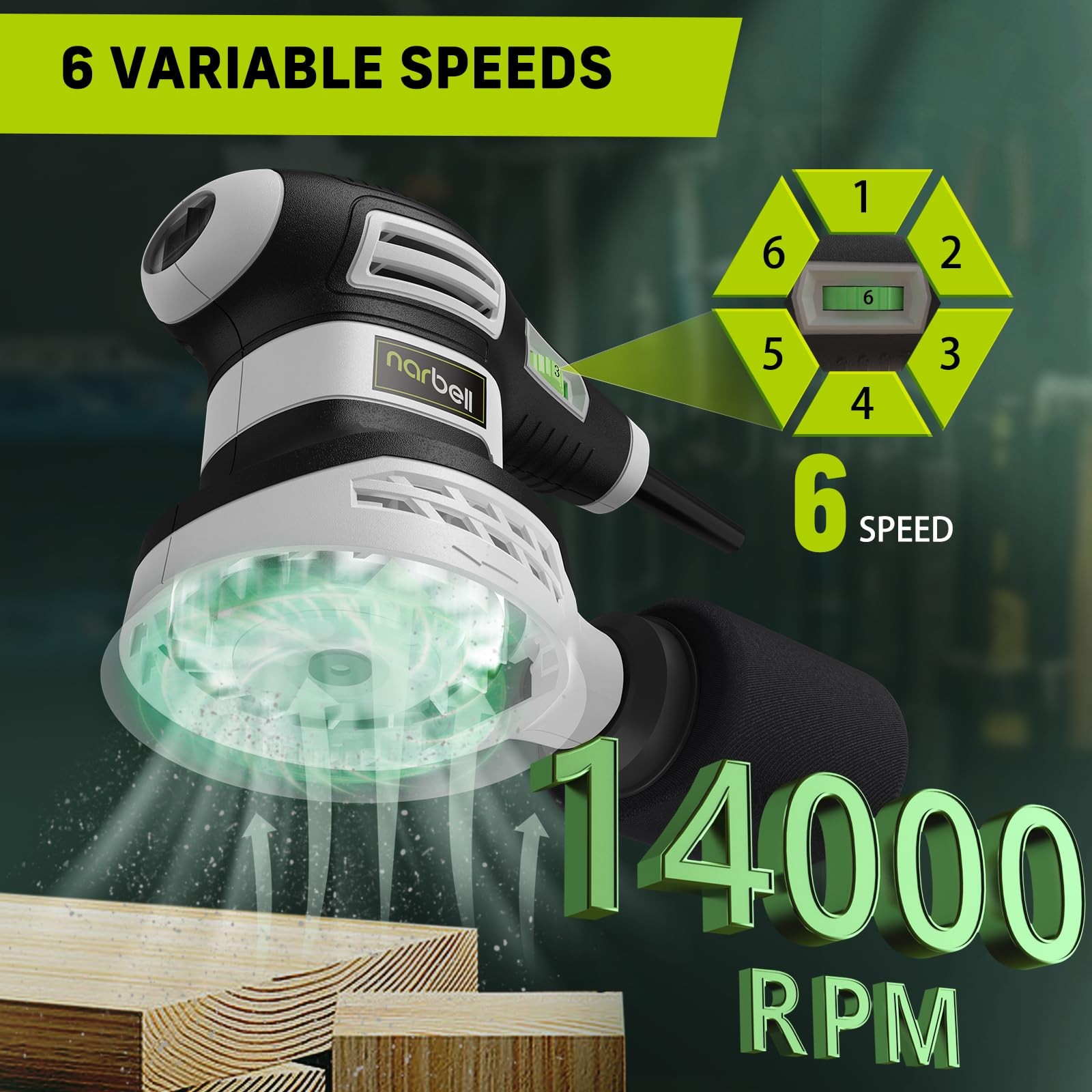 NARBELL Orbital Sander 3.0AMP(360W),14000RPM Random Orbit Medium, ‎light Gray