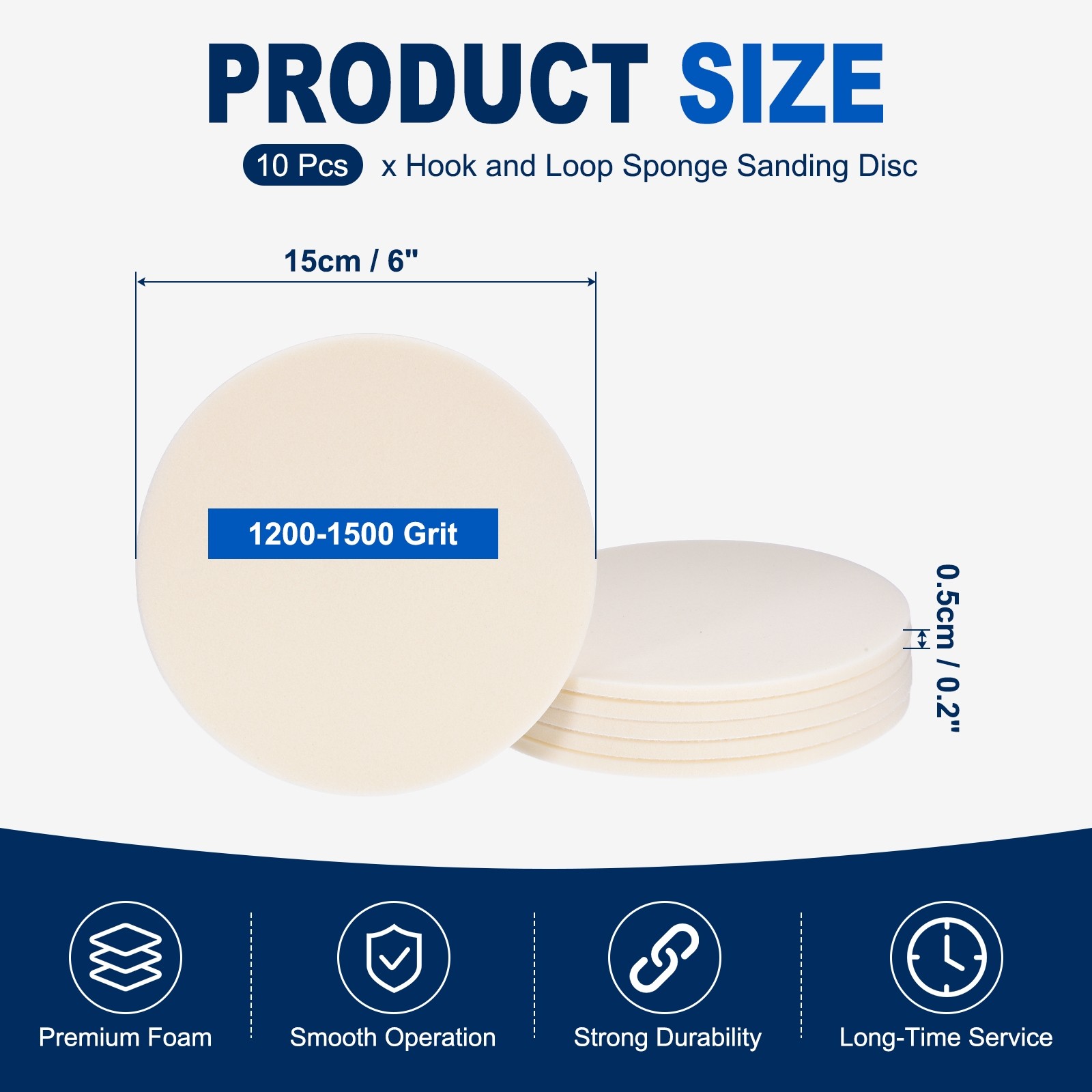 10 Pcs 1200-1500 Grit 6 Inch Hook and Loop Sponge Sanding Disc for Sander, White