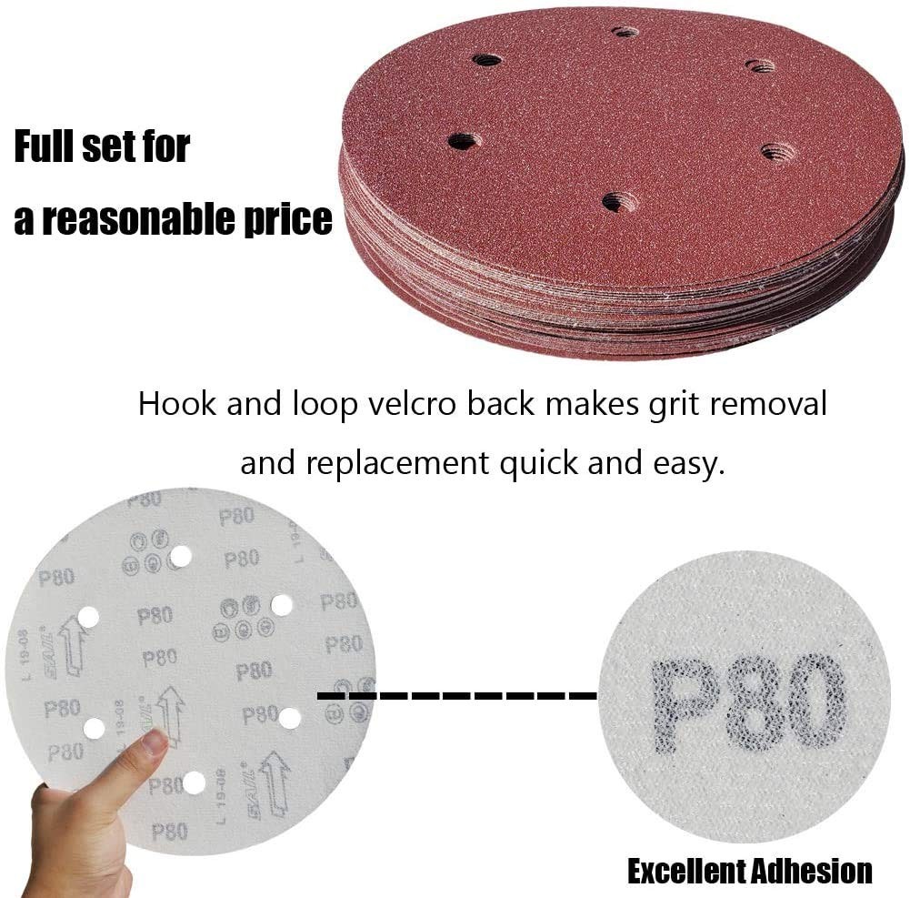Tonmp 50 PCS 9 Inch 6 Hole Drywall Sanding Discs Set -10 Each of 60 80 120…