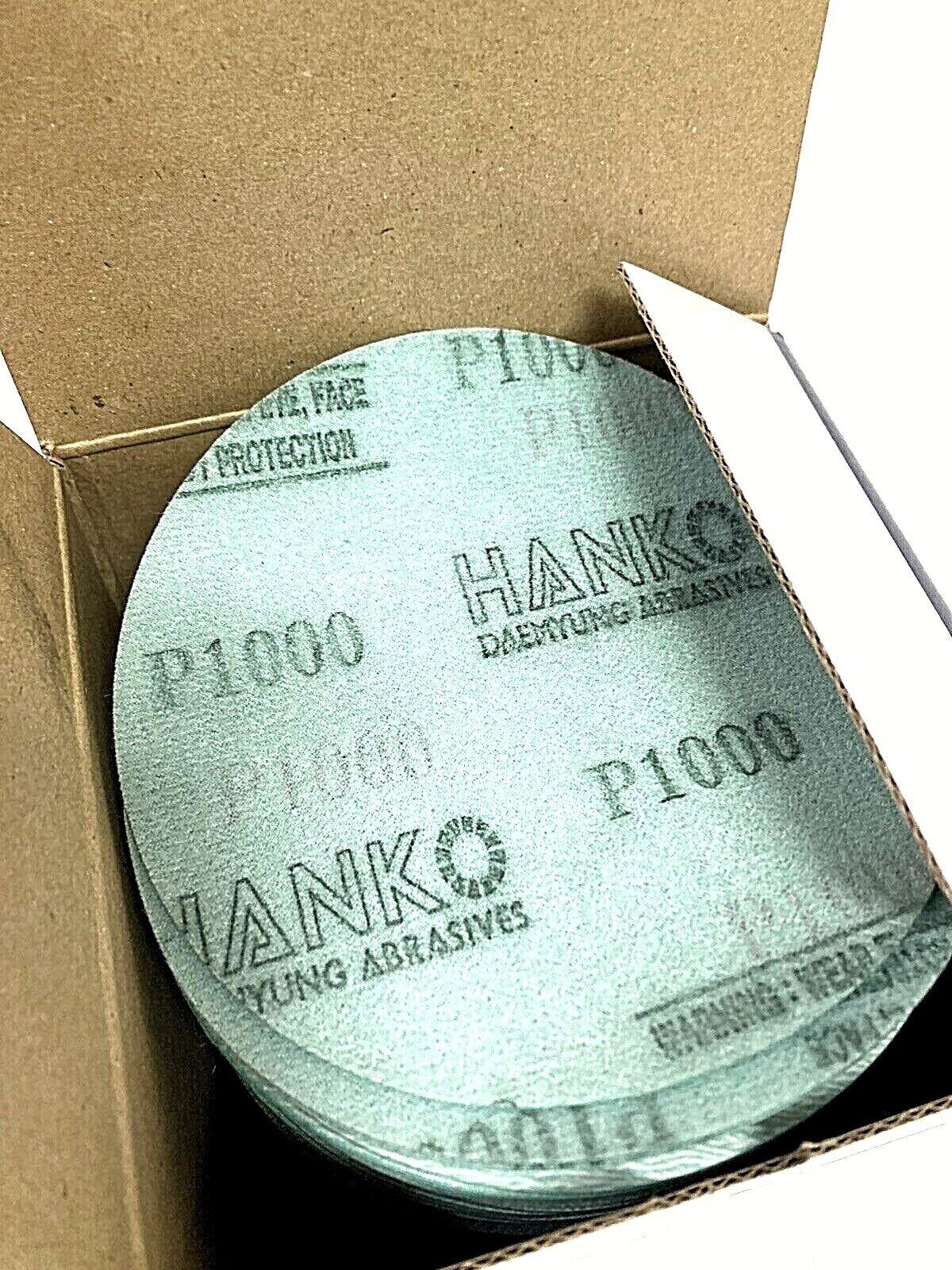 100 Count Box of Hanko 5″ No-Hole Film 1000G Sanding Discs Hook & Loop Backed
