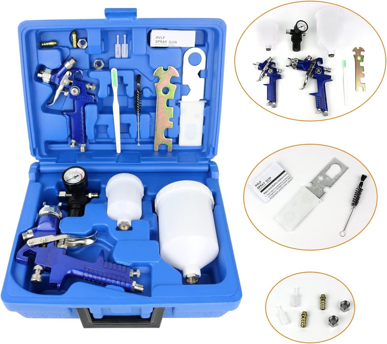 2 x HVLP Spray Gun Kit Air Gravity Feed Vehicle Car Paints 1.4MM 0.8MM Nozzle