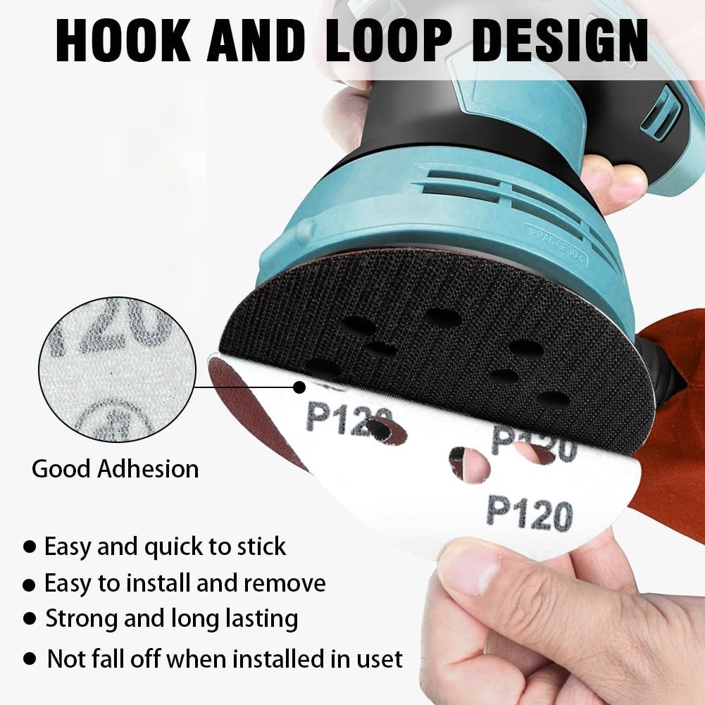 52 Pack 5 Inch 8-Hole Hook and Loop Sanding Discs Sandpaper Red Round 60 80 1…