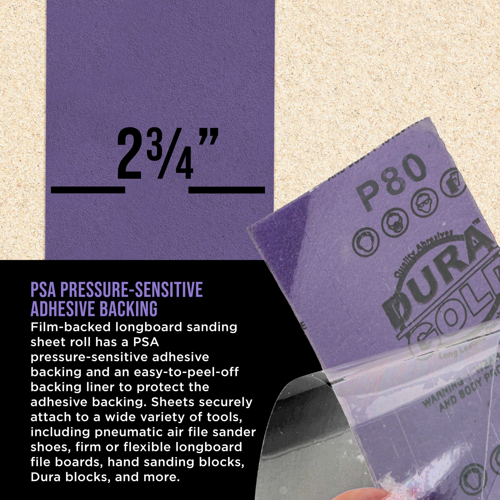 80 Grit Purple Ceramic 2.75″ x 20 Yard Roll Self Adhesive Longboard Sandpaper