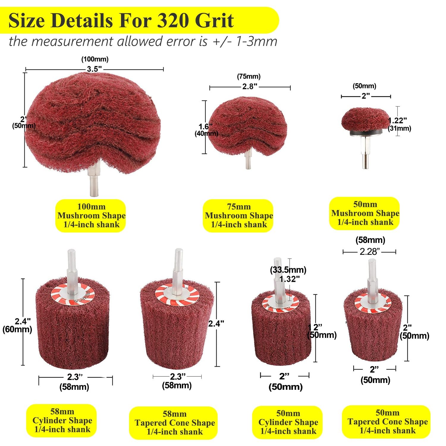 7 PCS 1/4 Inch Shank Non Woven Abrasive Polishing Wheel Drill Attachment Set
